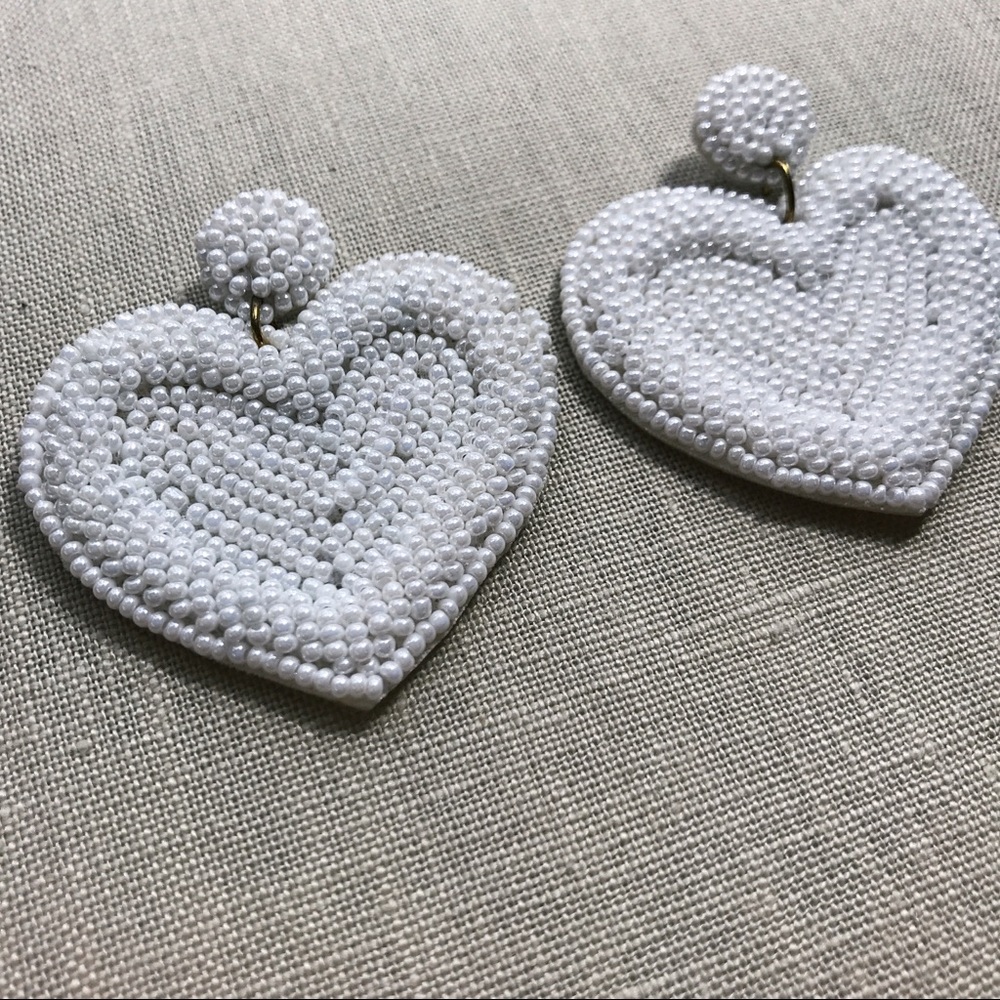 White Beaded Heart Earring